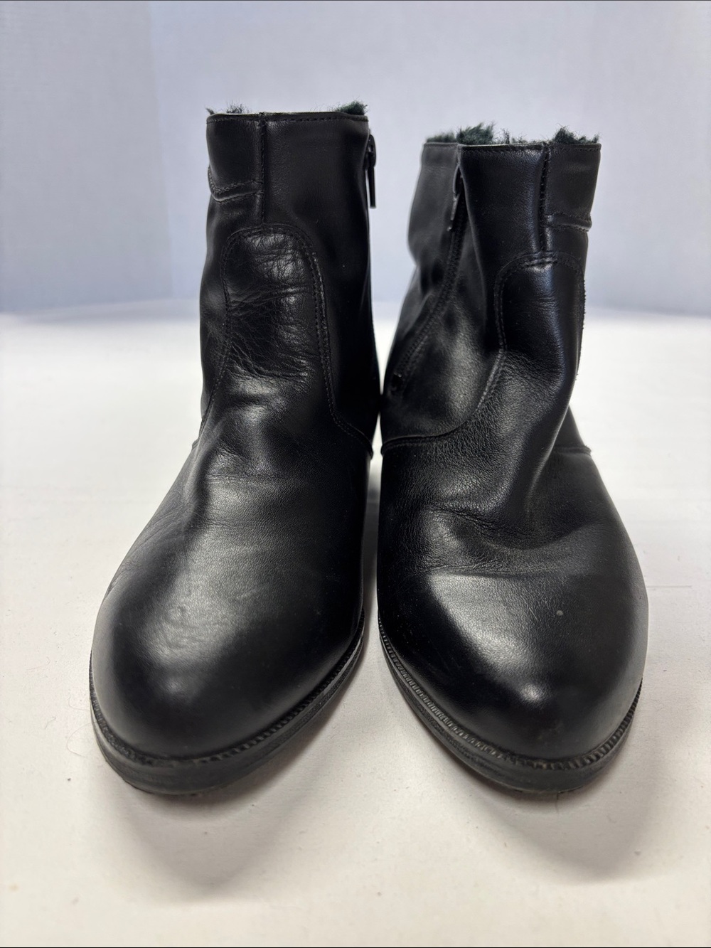 Beautiful Classic Black Leather Ankle Booties with Side Zip